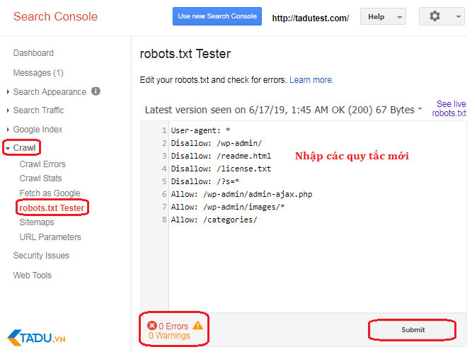 kiểm tra robots.txt bằng Google Search Console