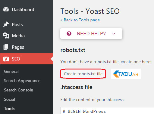 tạo file robots.txt bằng yoast seo